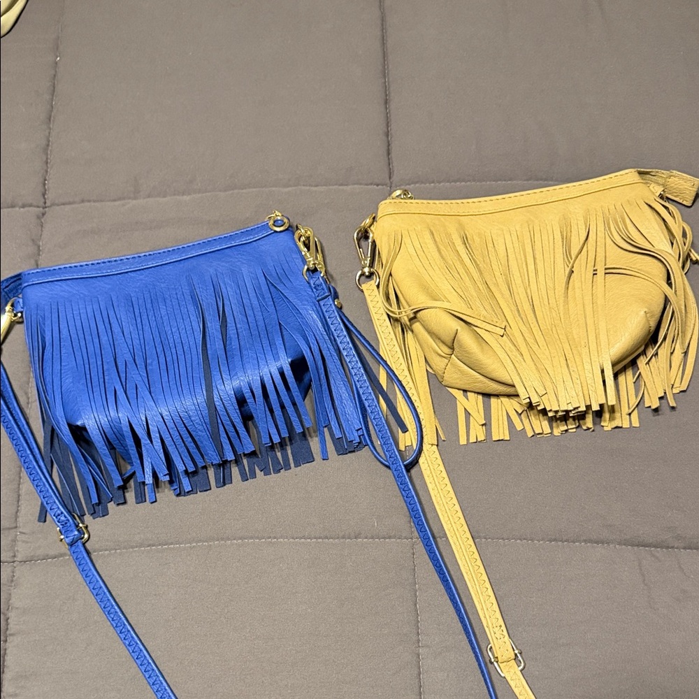 Fringe Crossbody Bag Set - Blue and Tan